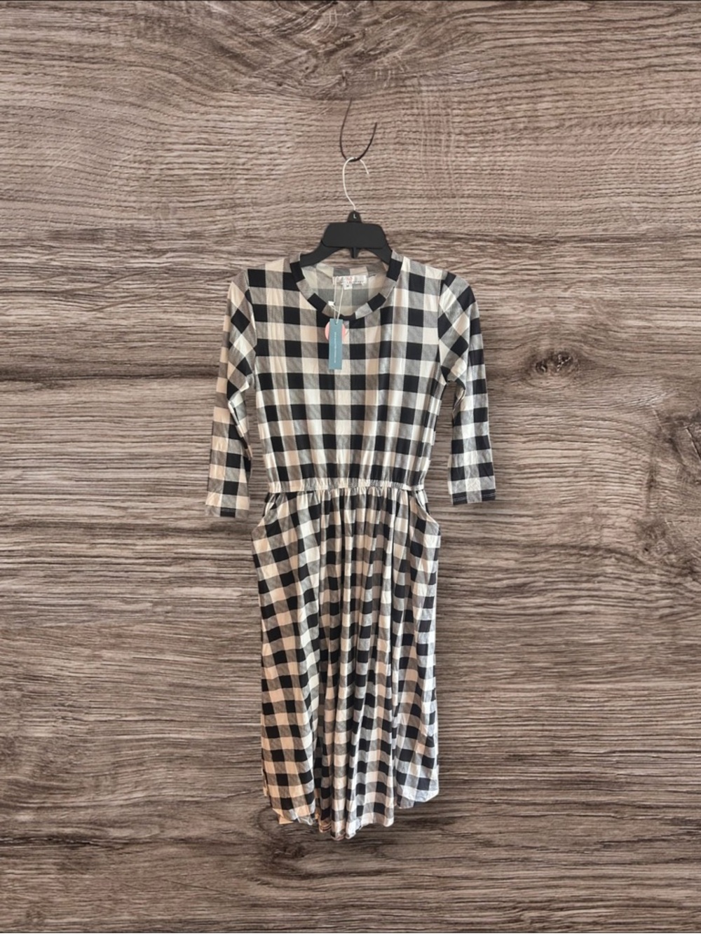 NWT Bailey's Blossoms black/white gingham plaid dress Sz M